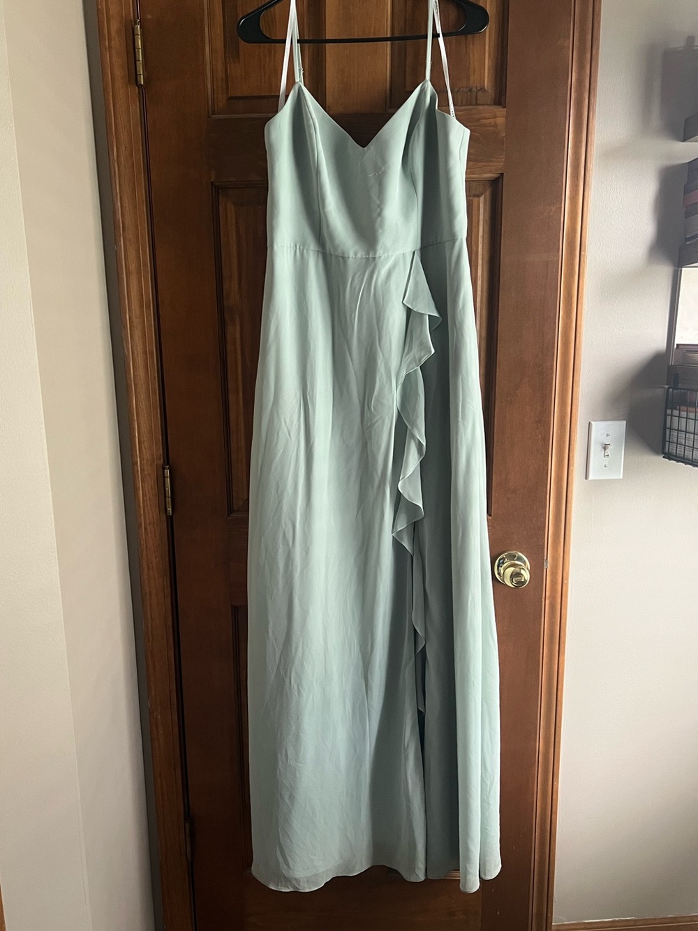 Birdy Grey Sage Green Ruffle-Side Spaghetti Strap Maxi Dress